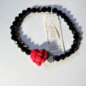 NWT Alexa's Angels Laughing Buddha w/Faceted Black Beads Stretch Bracelet